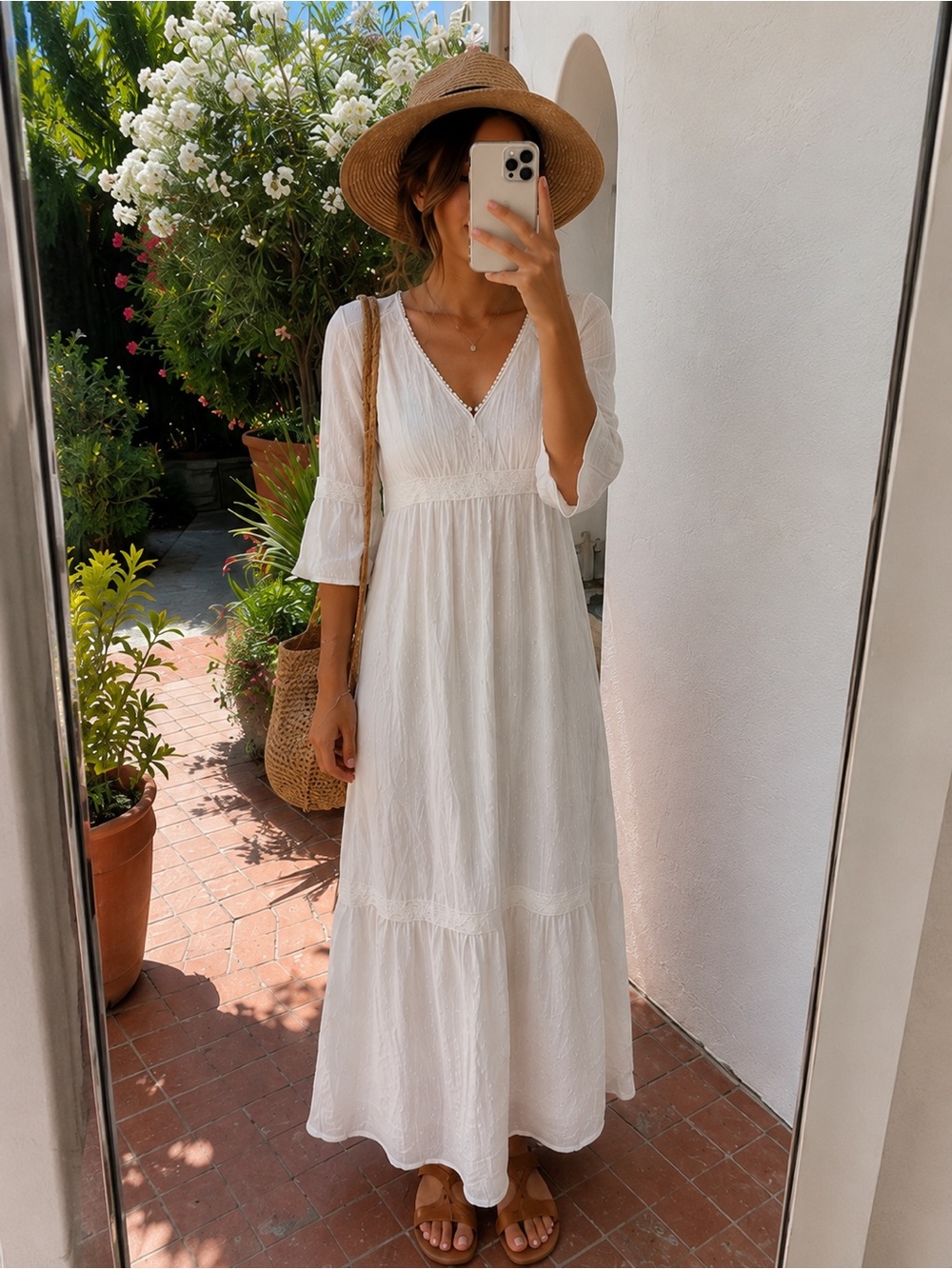 Knox Rose Cream Maxi Dress with V-Neck and Lace Trim